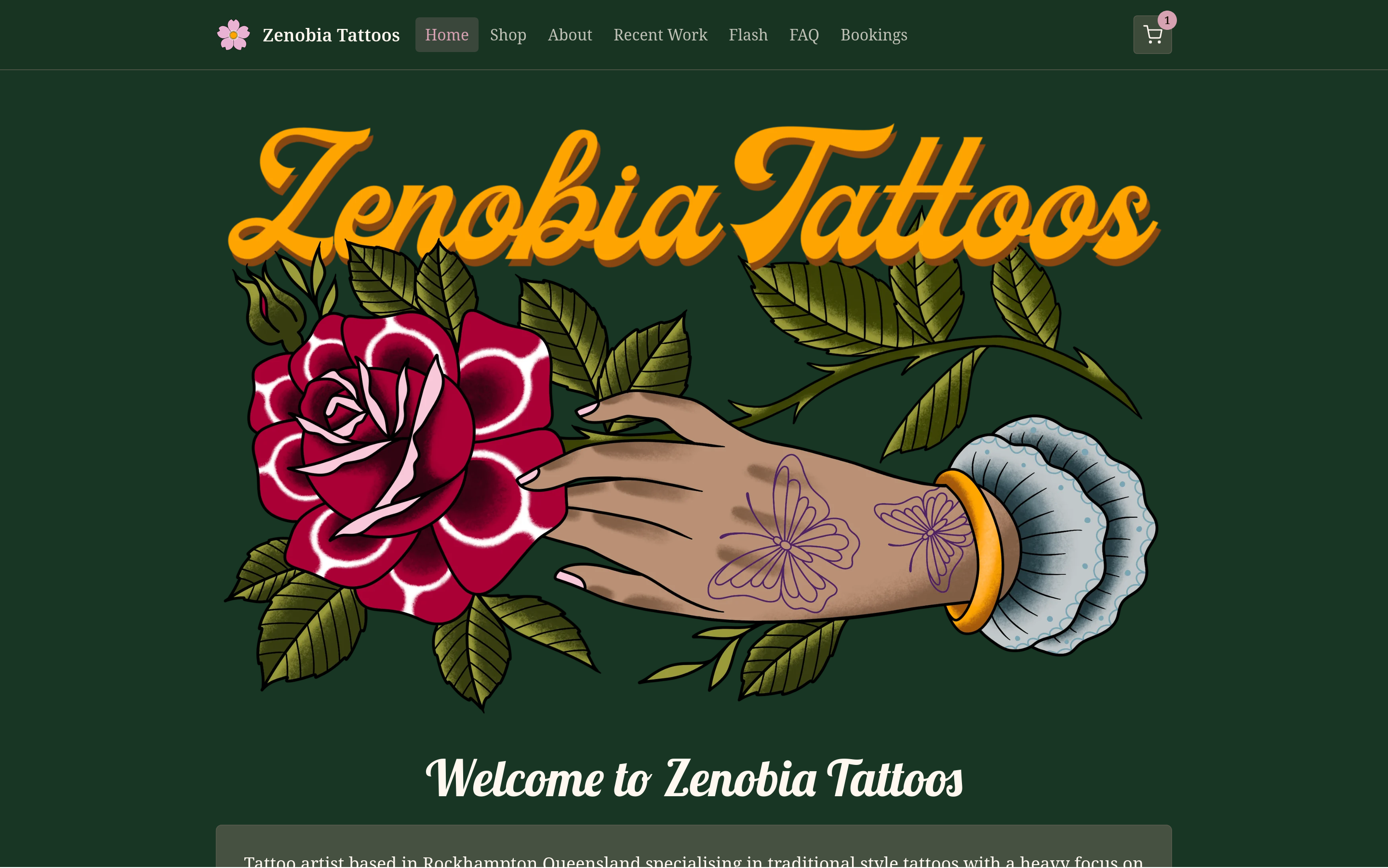 Public-facing TatShop studio website with portfolio and booking